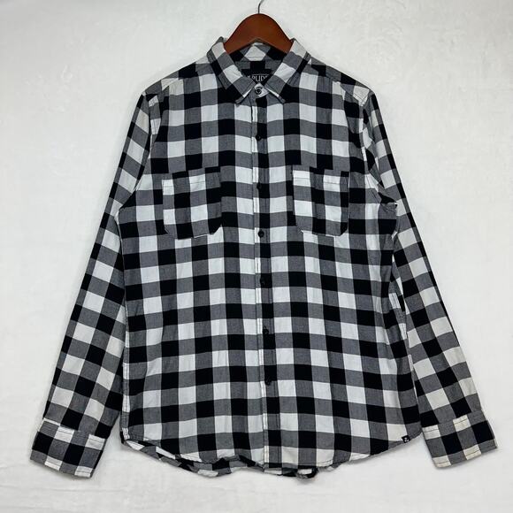 XXX Rude Mens Medium Buffalo Check Button Down Shirt Emo Scene Grunge Punk Retro - Picture 3 of 16